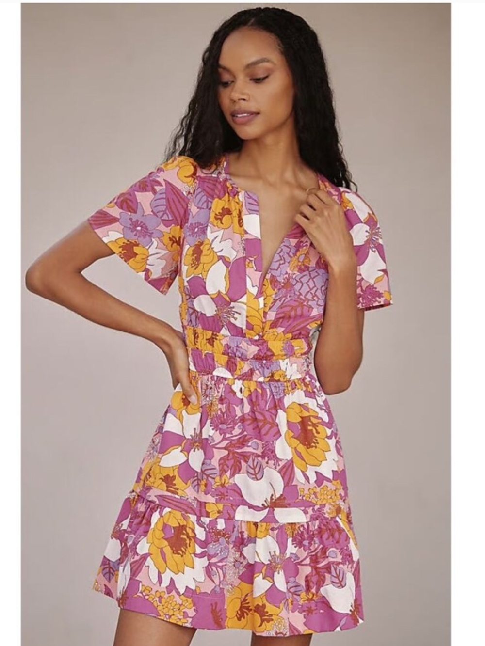 Anthropologie Somerset Mini Dress is Pink & Orange Floral Print